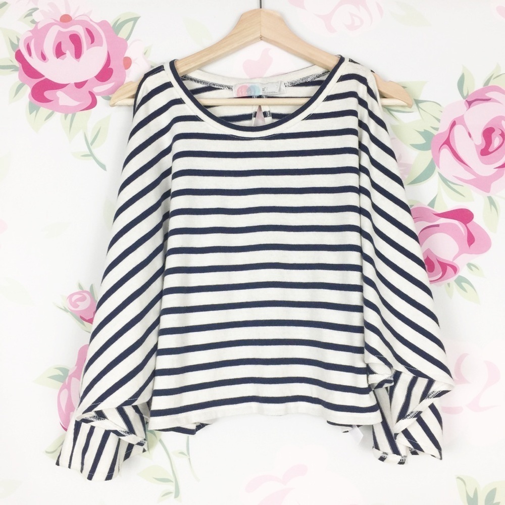 Free People Beach Navy Stripe Cold Shoulder Crop Top XS